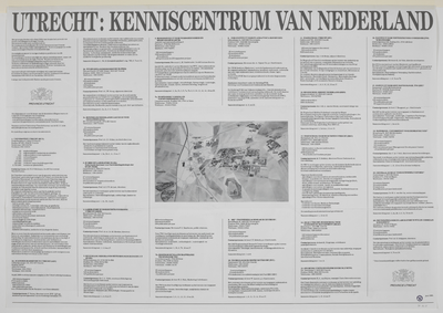 217138 Achterzijde van de gestileerde plattegrond Utrecht / Kenniscentrum van Nederland, met beschrijvingen van de op ...